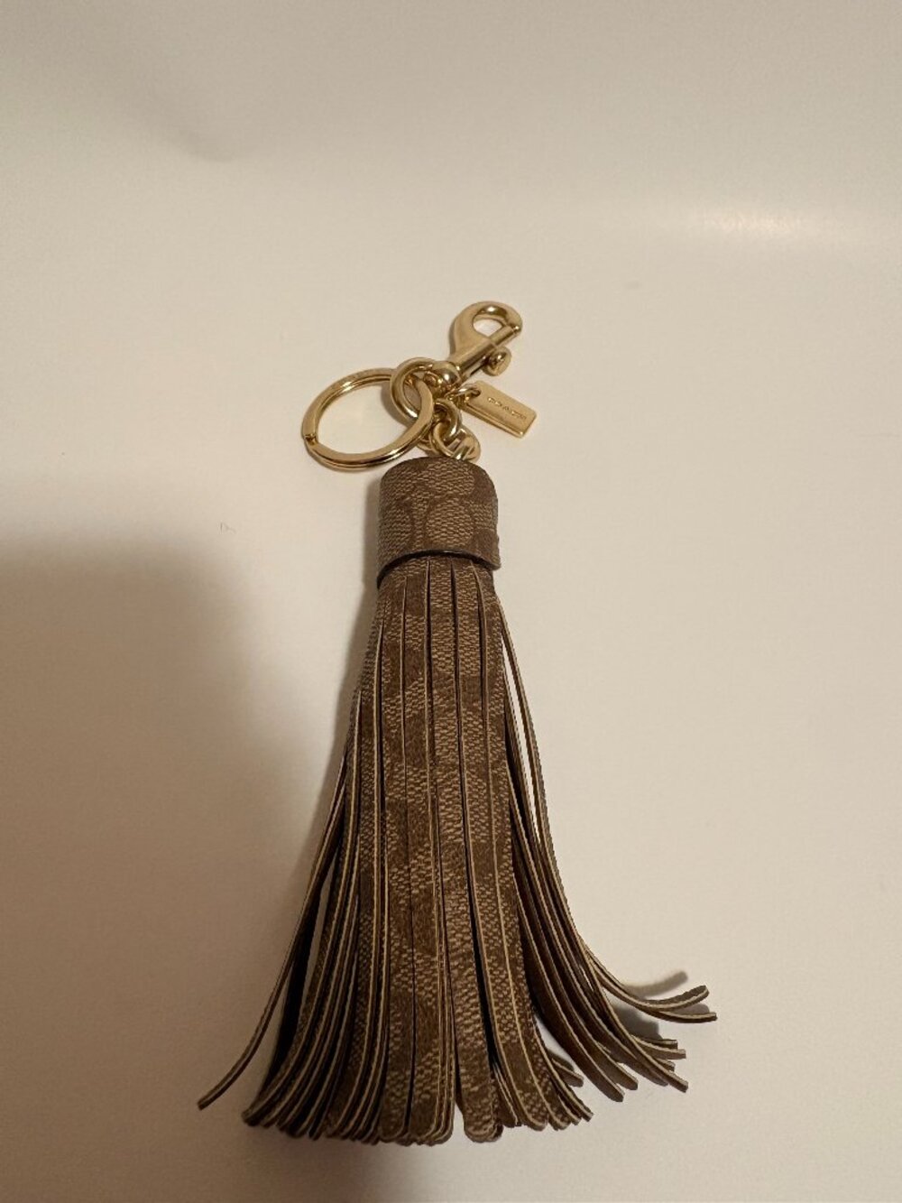 Coach F74076 Signature Canvas Tassel Bag Charm Keychain Gold Hardware